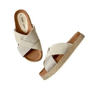 Toms Cream Cross-Band Espadrille Slide Sandals